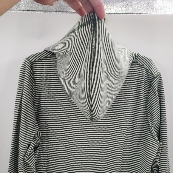 Quacker Factory Striped Hooded Knit Jacket Womens Large Green White Full Zip - Picture 9 of 12